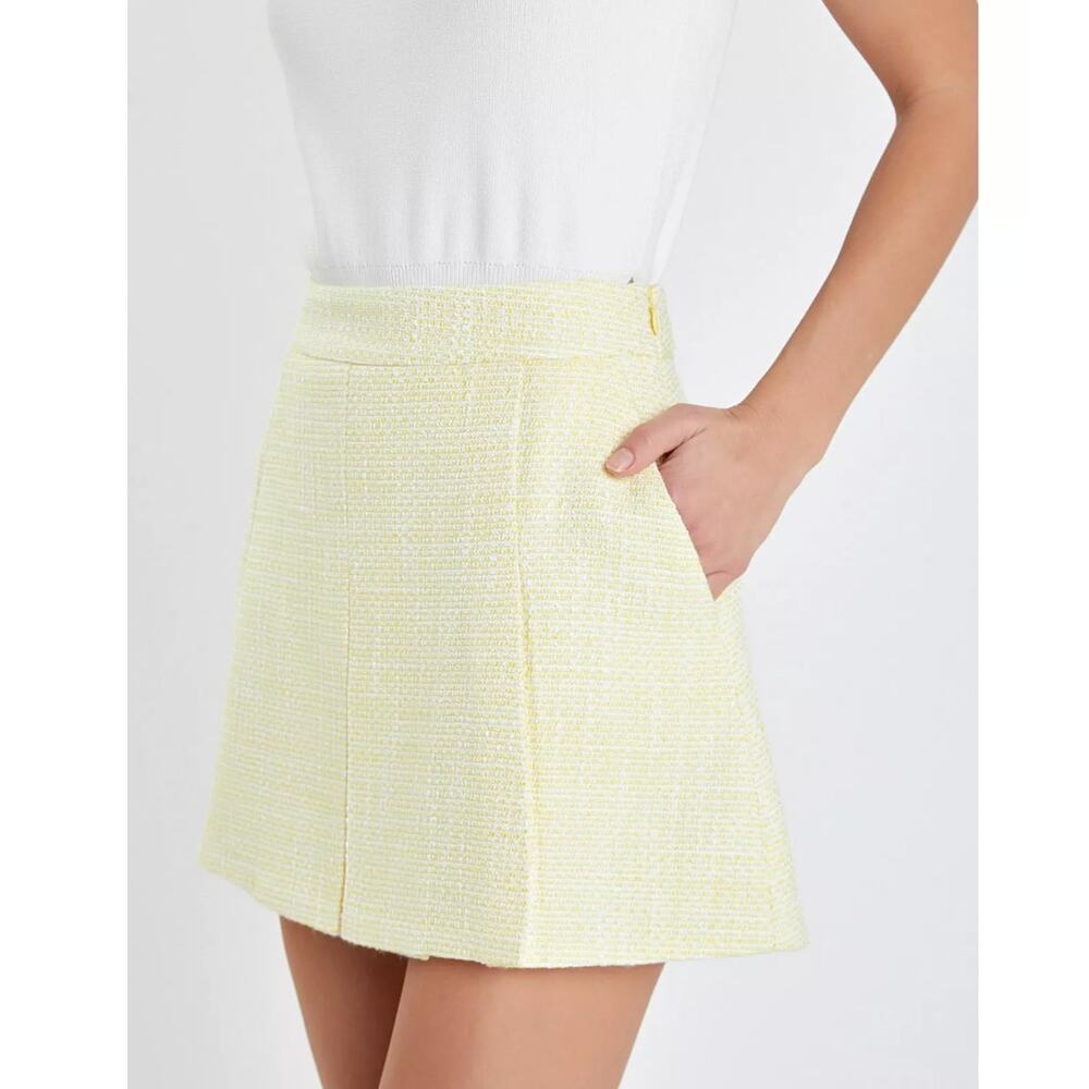 ANTHROPOLOGIE x ENGLISH FACTORY Pleated Tweed Mini Skirt Yellow Sz S NWT {3O32} - Picture 2 of 4